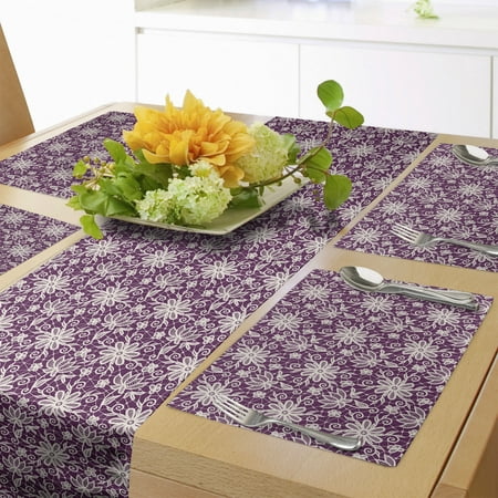 

Floral Table Runner & Placemats Illustration of Lace Like Floral Motifs Connected Ornamental Design Repetition Set for Dining Table Placemat 4 pcs + Runner 16 x90 Plum and Ivory by Ambesonne