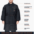 thumbnail image 3 of RefrigiWear Men's Iron-Tuff Inspector Jacket – Knee-Length Insulated Work Coat, -50 °F Rated, Water-Repellent Nylon, Heavy-Duty Durability, Navy - M, 3 of 6