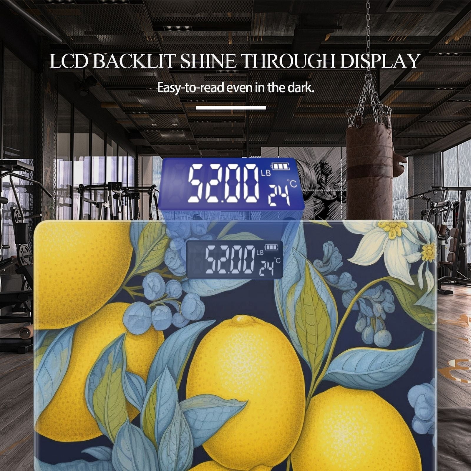 High Precision Body Weight Scale Smart Bathroom Scales with Large LCD Display(400lbs),Decorative for Bedroom-Lemons And Blueberry In Watercolor Style