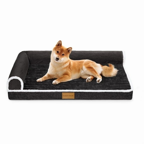Exclusivo Mezcla Orthopedic Pet Bed for Medium Dogs, 36"X24" Waterproof L Shaped Sofa Dog Bed, Black