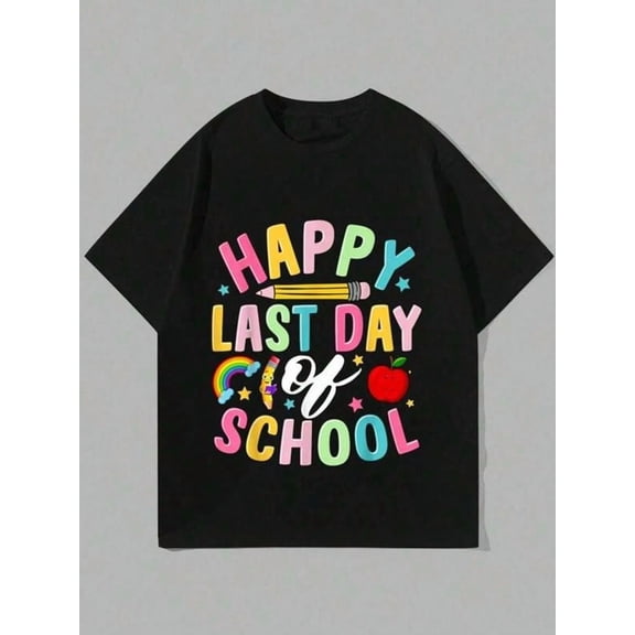children’s wear Happy Last Day of School Kids T-Shirt Cute Colorful Rainbow Apple Graphic Tee for Boys and Girls Toddler Summer Celebration Top