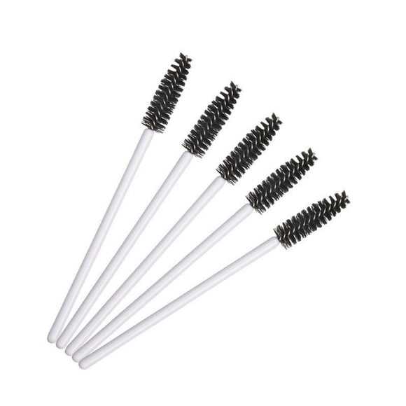 Granjero Gordo 200 piezas de cepillos desechables para rímel de pestañas, para extensiones de pestañas, cejas y maquillaje (varilla blanca, cabeza negra)