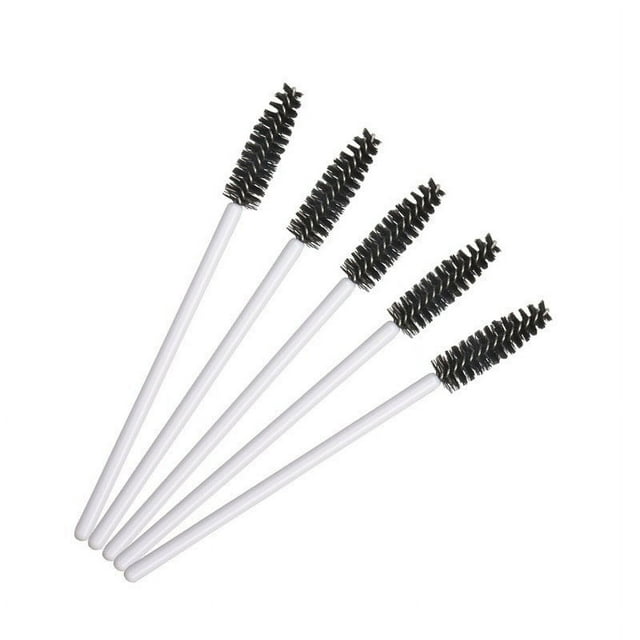 Granjero Gordo 200 piezas de cepillos desechables para rímel de pestañas, para extensiones de pestañas, cejas y maquillaje (varilla blanca, cabeza negra)