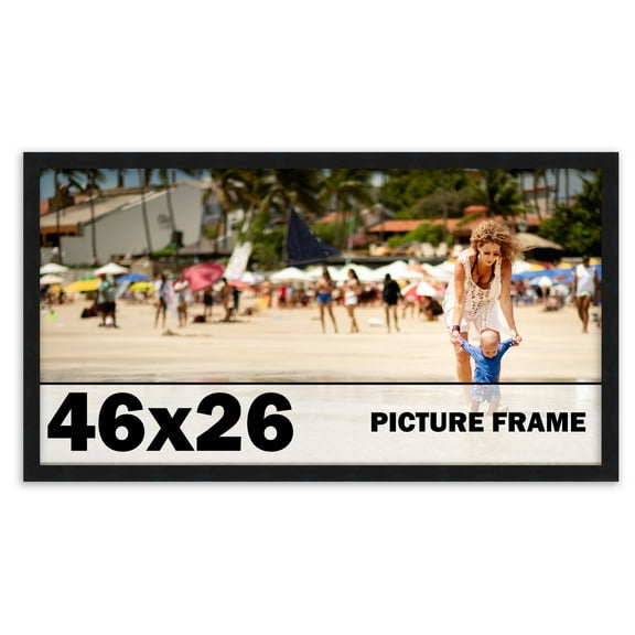 46x26 Frame Black Solid Wood Picture Frame | 0.75 Inch Moulding Width | Includes UV Acrylic