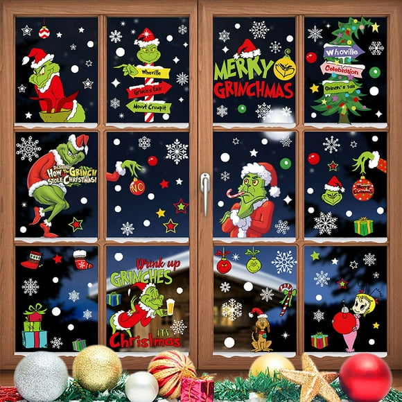 9 Sheets Christmas Window Stickers - Snowflakes - Window Images for Doors, Shop Windows, Glass Fronts, Reusable Christmas Decoration