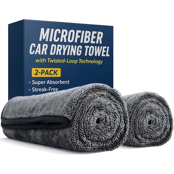 Microfiber Car Drying Towel with Twisted-Loop Technology 2-Pack (Oversized 63"x24"   35"x24"), Super Absorbent, Streak-Free, Scratch-Free, Lint-Free, Fast Drying Towels for Cars, Trucks, SUVs