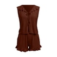 thumbnail image 3 of WAYUTE Shorts Sets for Women Casual Summer Outfit Sleeveless Ruffle V Neck Tank Top and Shorts Classic Solid Color Breathable Clothing Sets, 3 of 3