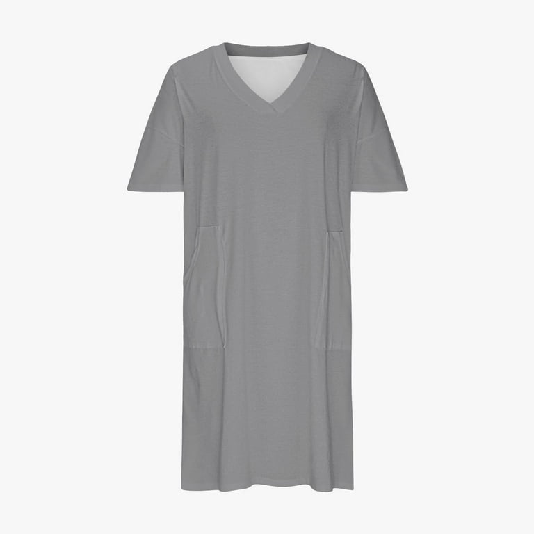 Atogsazn Women Casual T-Shirt Dress V Neck Short Sleeve with Front Two  Pockets Solid Color Oversize Dresses 01-Gray XXL - Walmart.com