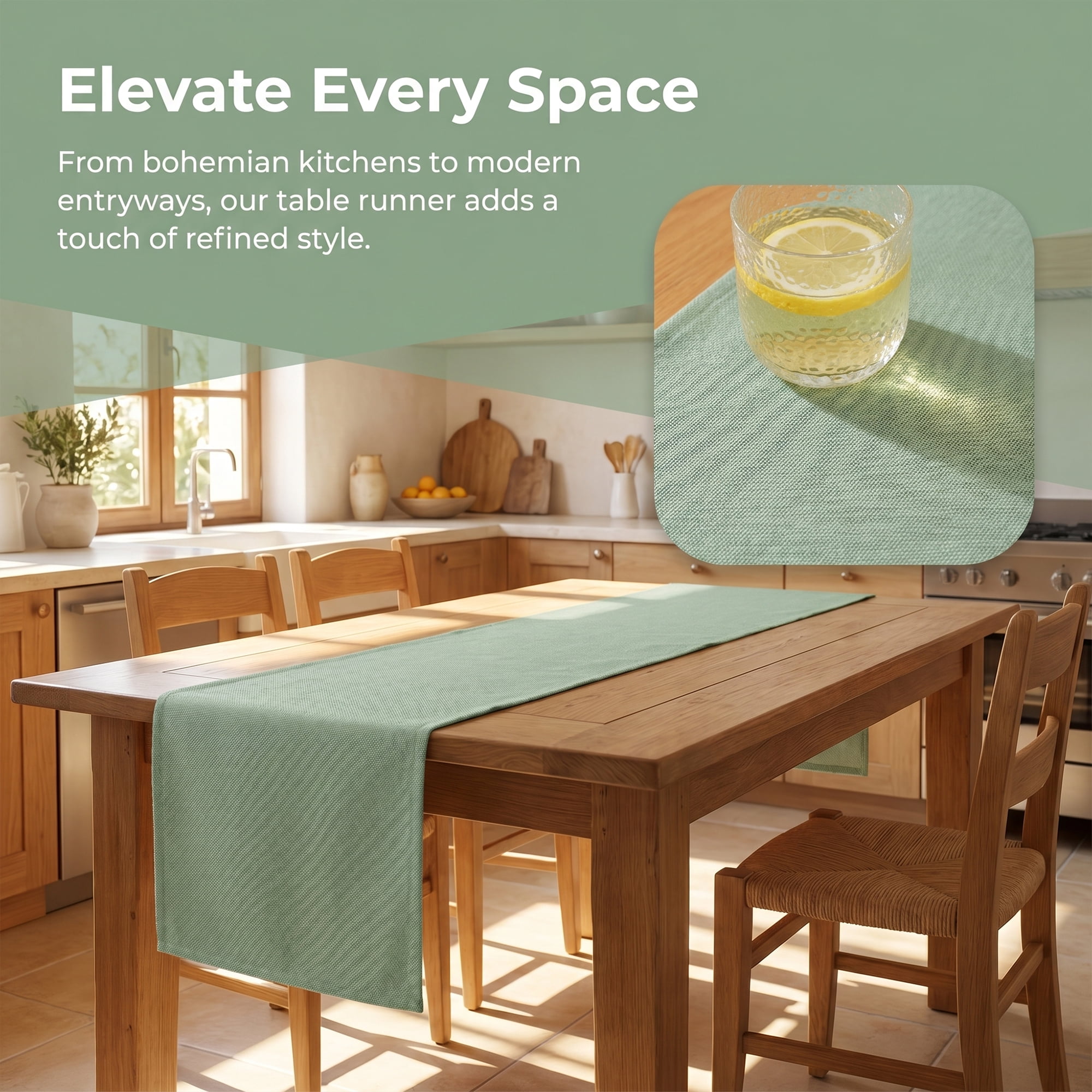 Washable Polyester Kitchen Runner for Dining Table Decoration Green 13" x 60.2"