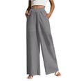 thumbnail image 2 of Linen Palazzo Pants for Women High Waisted V-Cross Trousers Loose Fit Wide Leg Slacks Soft Flowy Long Trousers Business Casual Wear, 2 of 6