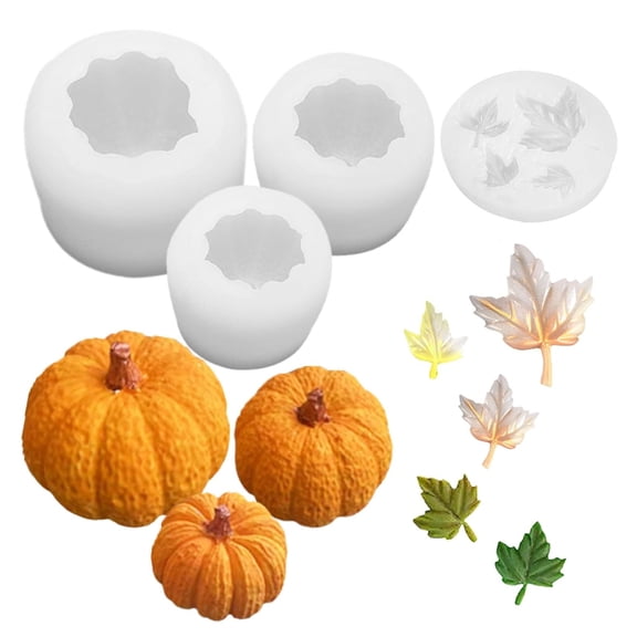 4 Pack Halloween Candle Molds, Multistyle Size Pumpkin Silicone Molds and Maple Leaf Mold for Candle Candy Jelly Making Resin Soap Casting, 3D Creative Molds for Halloween Thanksgiving