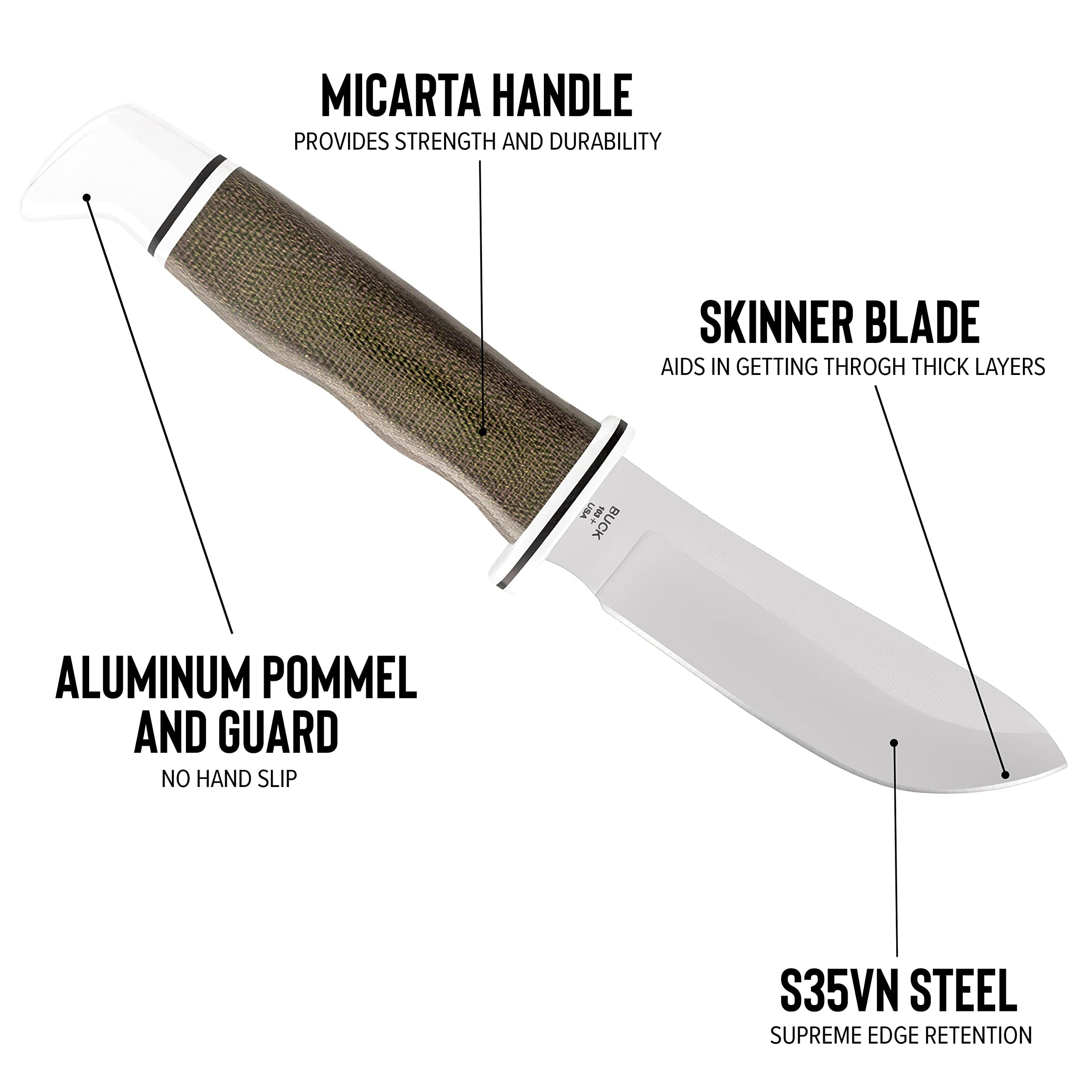 Buck Knives 103 Skinner Pro Fixed Blade Hunting Knife, 4" S35VN Stainless Steel Blade, Micarta Handle