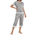 thumbnail image 2 of Njagoc3 Women's Short Sleeve & Capri Pajama Set - Gray & Ditsy Floral Print Cozy Everyday Home Wear, 2 of 6