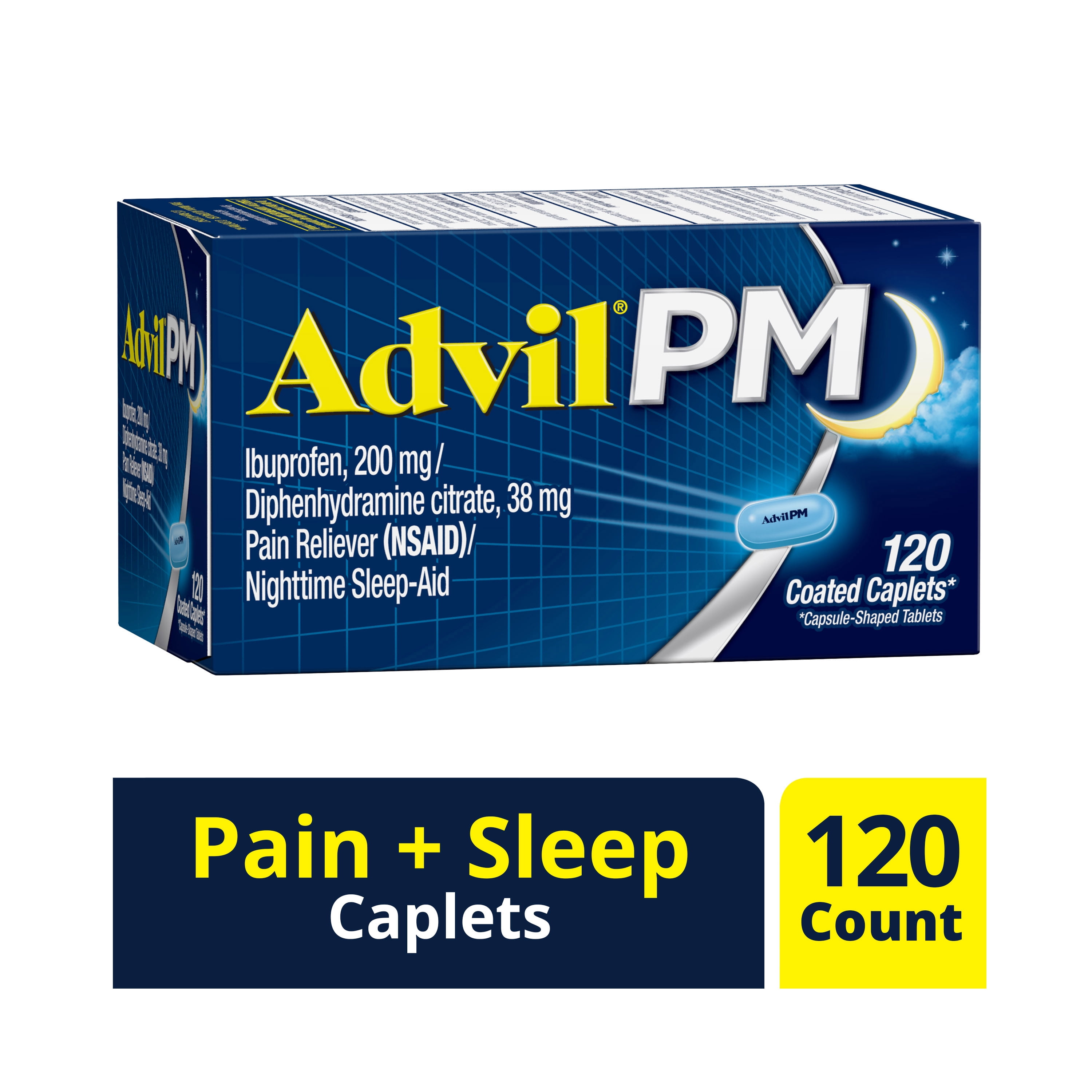 Advil PM Pain Reliever/Nighttime Sleep Aid Coated Caplet, 120 Ct