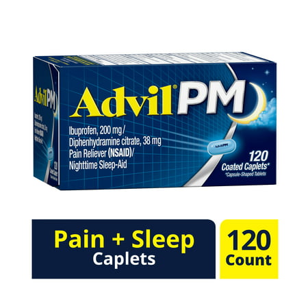 (120 Count) Pain Reliever / Nighttime Sleep Aid Coated Caplet, 200mg Ibuprofen, 38mg
