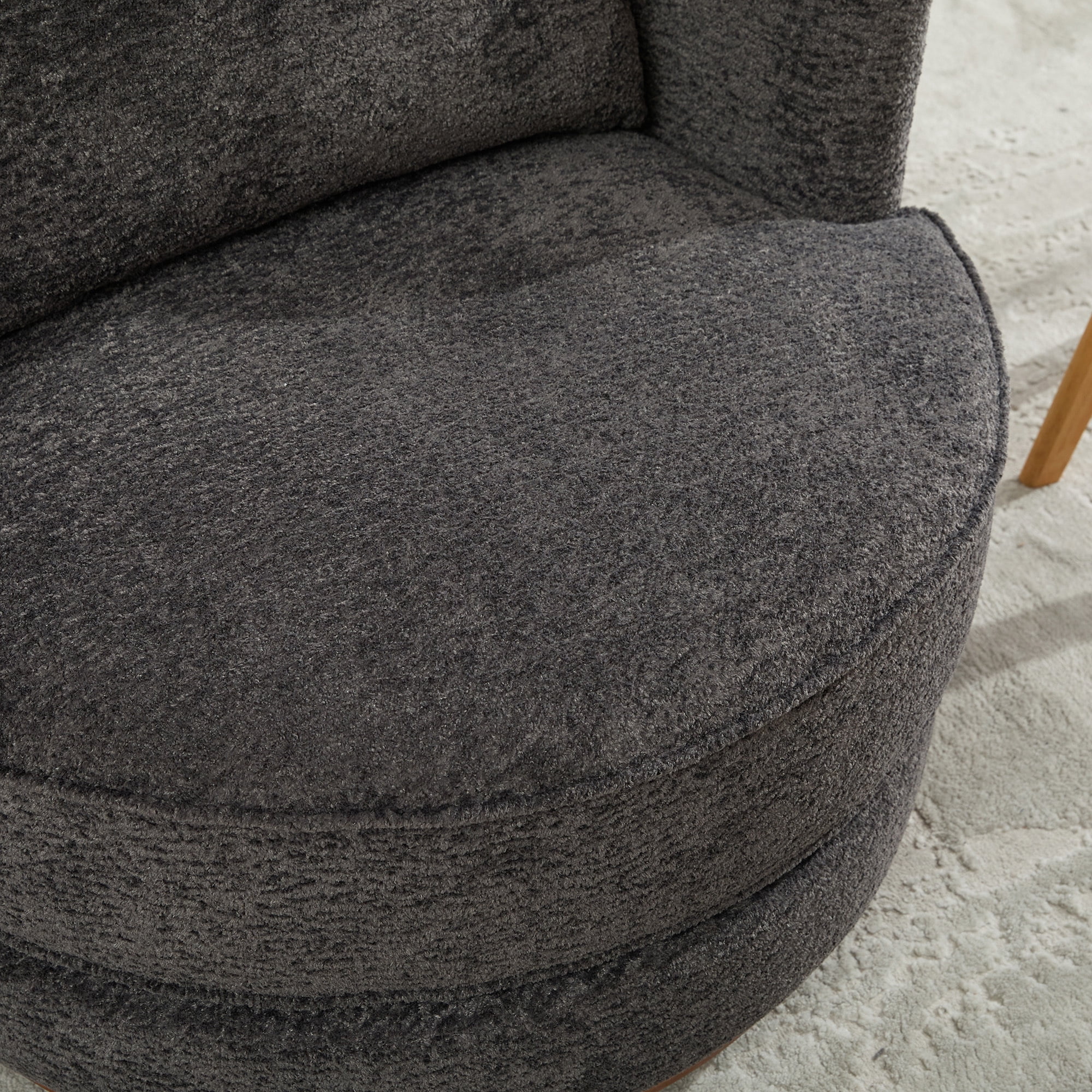Leumius 360°Swivel Barrel Chair with 1 Plump Pillow and a Circular Wooden Base Ring, Round Chair with Removable Cushion for Living Room Bedroom Apartment,Charcoal