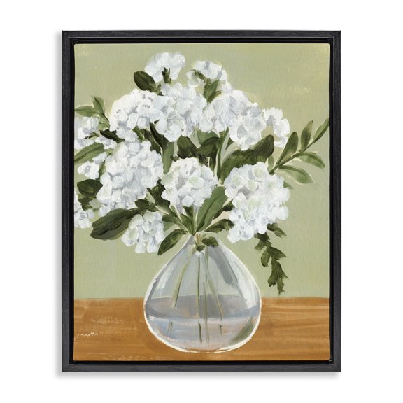 Stupell Industries French Country White Hydrangea Flower Bouquet Vase Still Life Black Floating Frame Canvas Art, 17 x 21, by Annie Warren