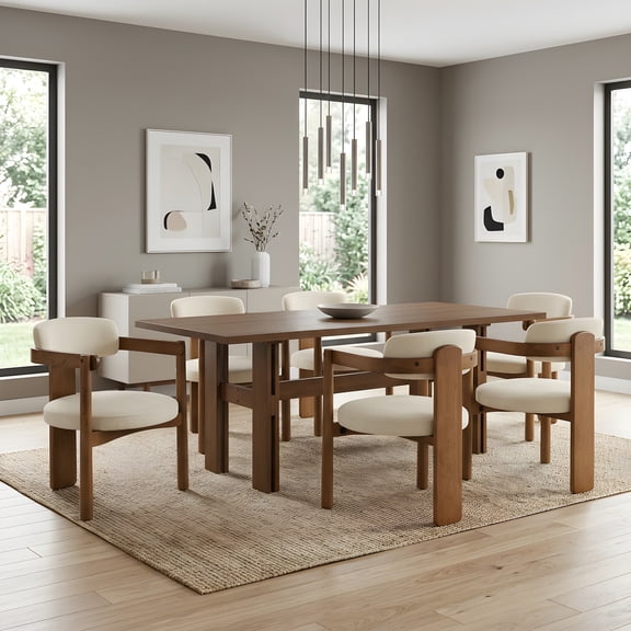 Christopher Knight Home 7-Piece Rectangle Dining Set, 71" Wood Table with Upholstered Chairs, Dark Brown Beige