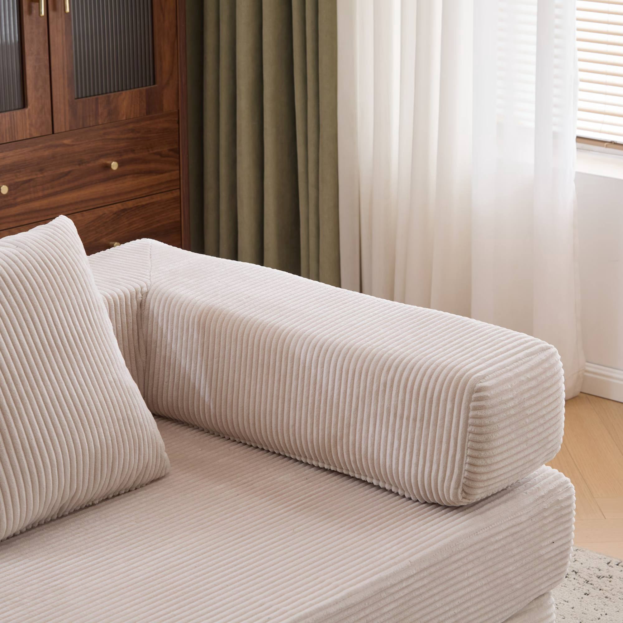 Convertible Sleeper Sofa Bed with Pillow, Corduroy Folding Mattress Floor Sofa Lounge Couch for Living Room, Bedroom, Light Grey