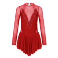 thumbnail image 1 of Women Long Sleeve Figure Skating Leotard Dress Sheer Mesh Rhinestone Ballet Dresses Dance Gymnastic Training Performance CostumeS Gong Bohan LED, 1 of 2