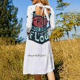 thumbnail image 4 of Only Dead Fish Go With The Flow Square Neck Dress Cute Loose Print Dresses Elegant Beach Party Dress Dead Fish Lettering, 4 of 5