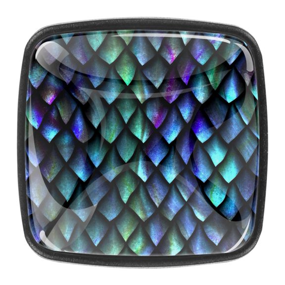 4 Pcs Square Cabinet Handle Cupboard Knob Drawer Pulls Handle Mermaid Scales Drawer Knobs with Screws Furniture Decoration