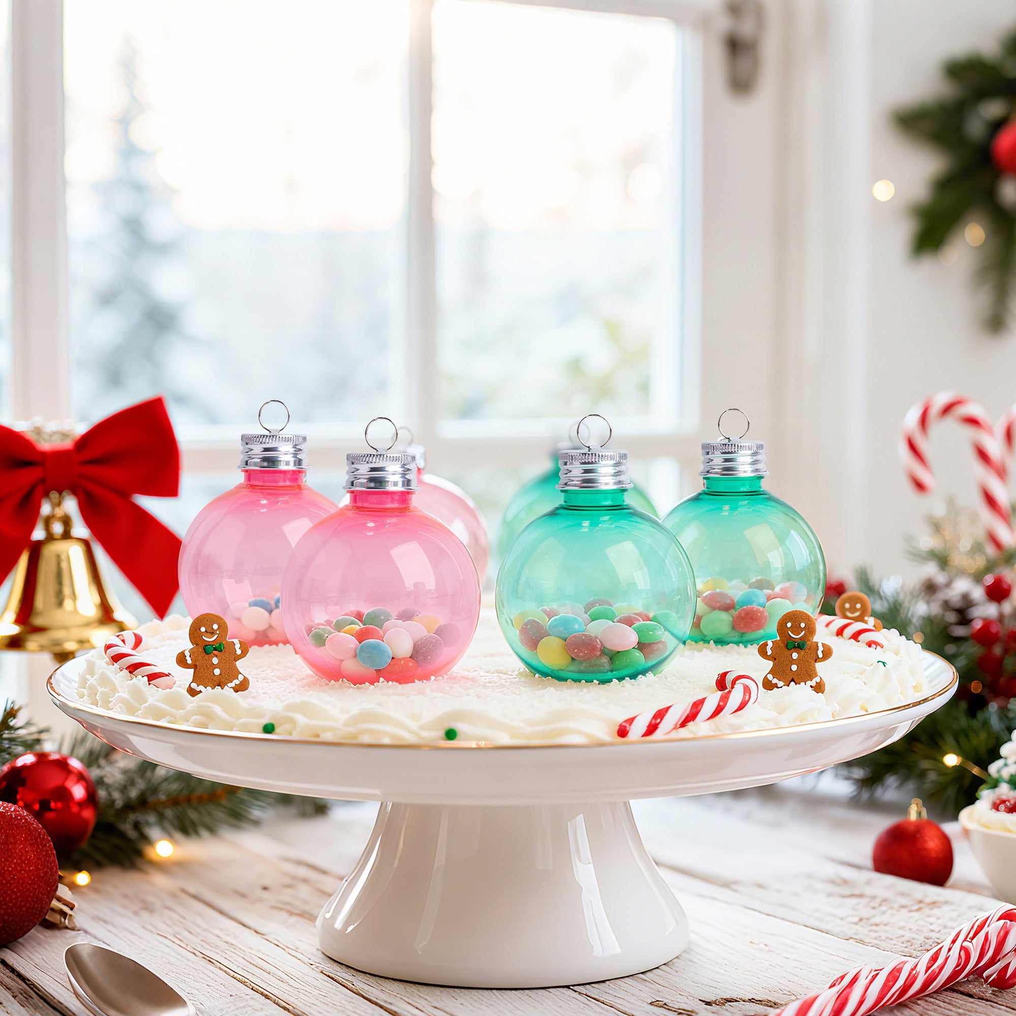 12 Pack Fillable Christmas Ornament Balls for Drinks, 5 oz Plastic Bulb Ornaments for Tree Hanging Decor, Holiday Gifts and Stocking Stuffers