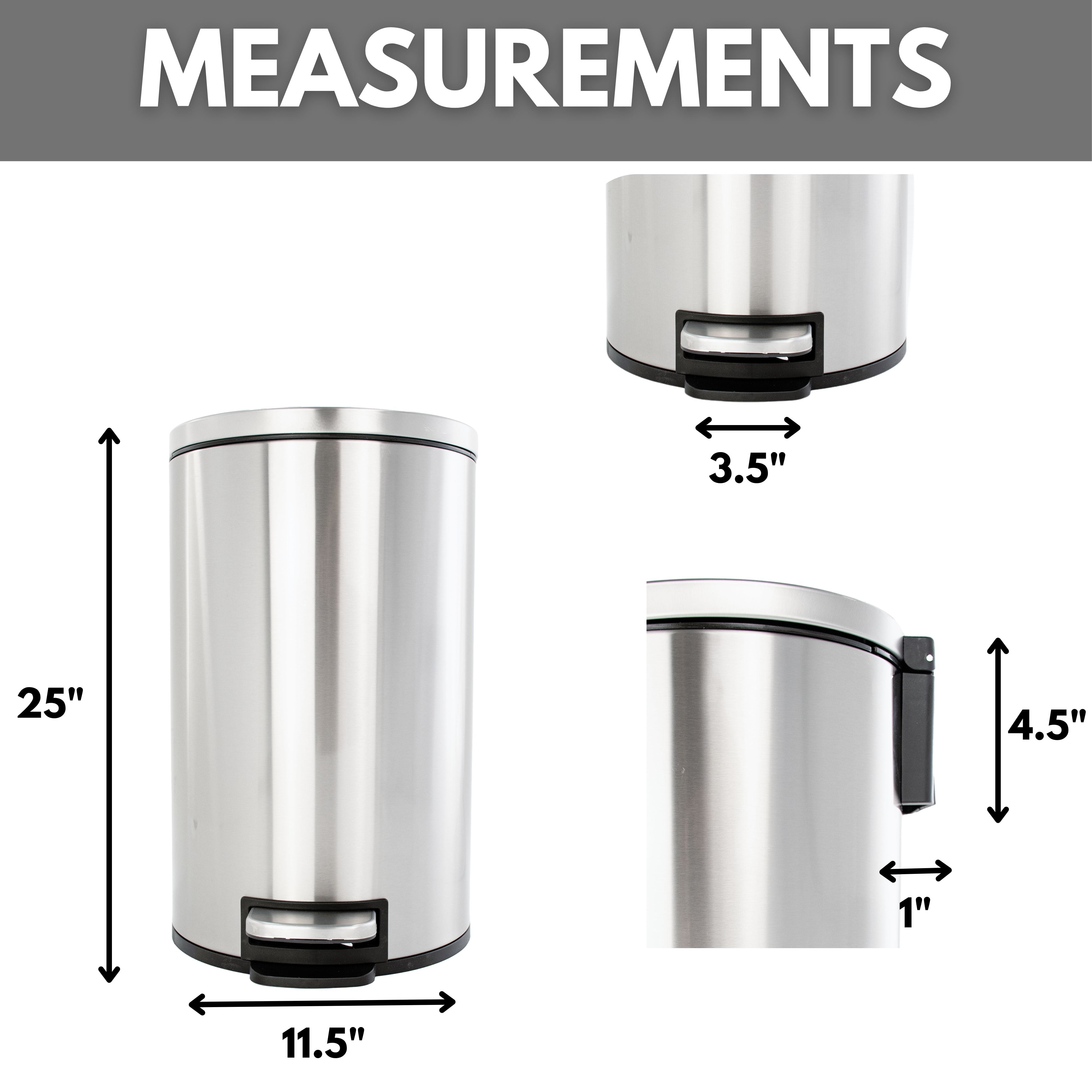 (4 pack) Better Homes & Gardens Stainless Steel Kitchen Trash Can, 3.1 Gallon,  Soft Close Step On Lid Garbage Bin, Silver