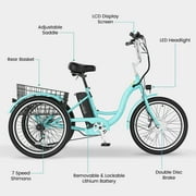 MOONCOOL 24/26 Electric Tricycle for Adults, 700W Peak Motor,7 Speeds Electric Trike w/ 36V 10.4Ah Removable lithium battery,3 Wheels Unisex Electric Bikes,16MPH,40Miles