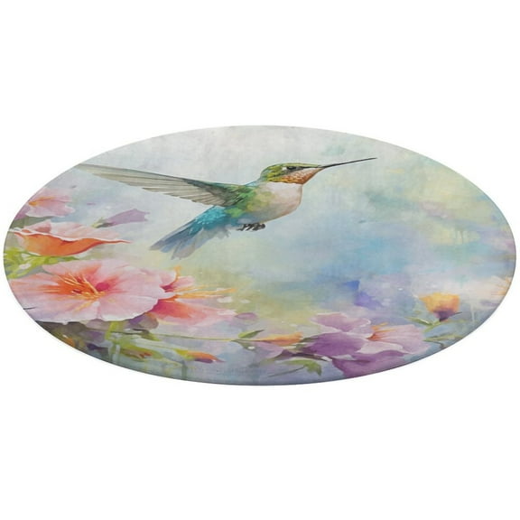 Flower Hummingbird Soft Bedroom Round Area Rug, Washable Cute Nursery Circle Throw Mat, Non-Slip Contemporary Small Low Pile Floor Carpet for Dorm Bedside