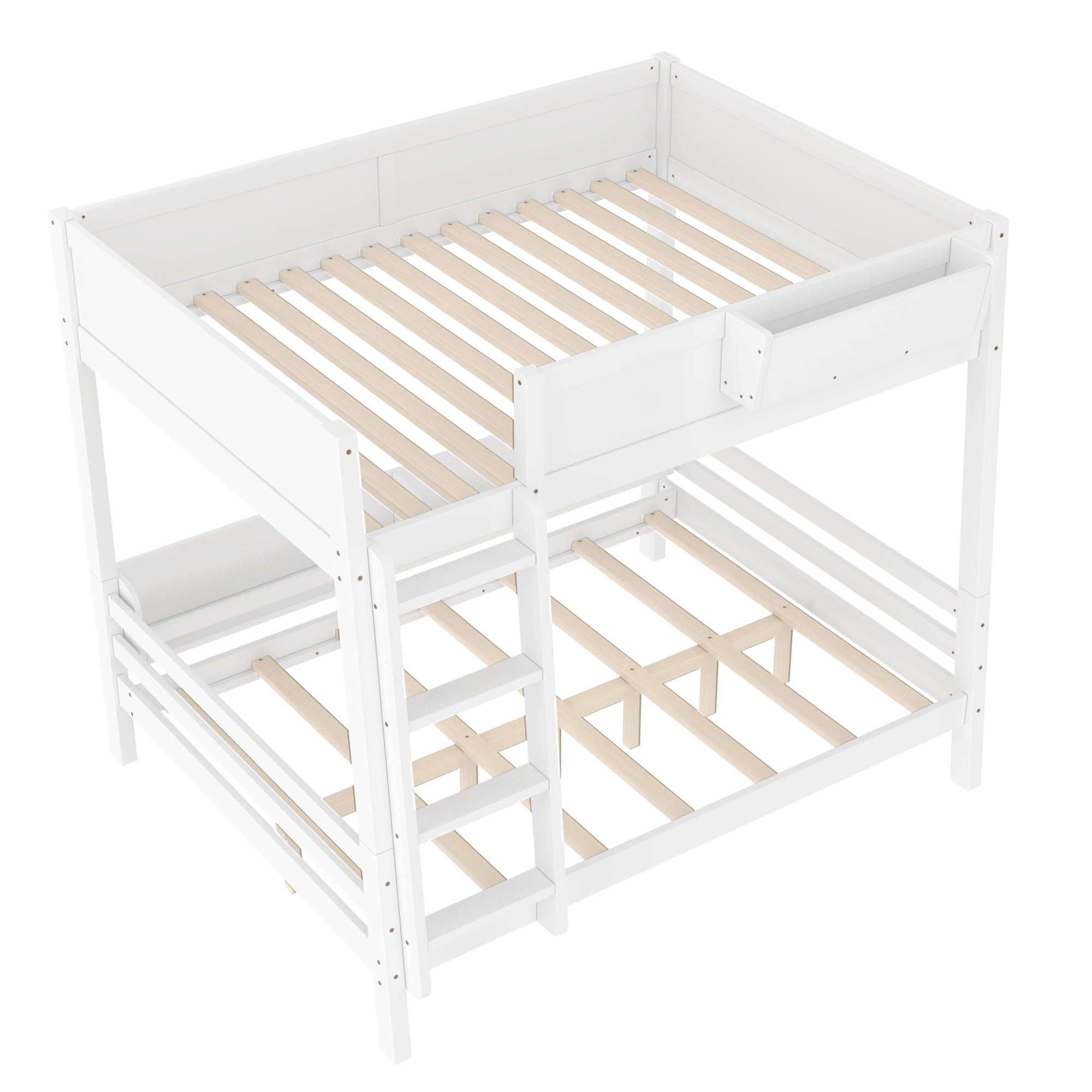 Mintazer Full Over Full Detachable Bunk Bed with Storage Shelf and Bookshelf, Modern Convertible Bunk Bed with Ladder and Guardrails for Bedroom Guest Room, White