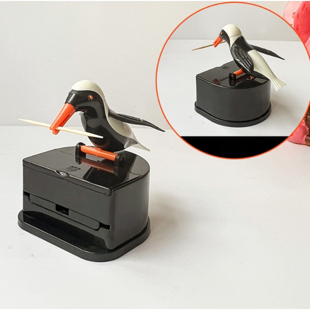 Dispensador de palillos de dientes con forma de pájaro pequeño y alas blancas