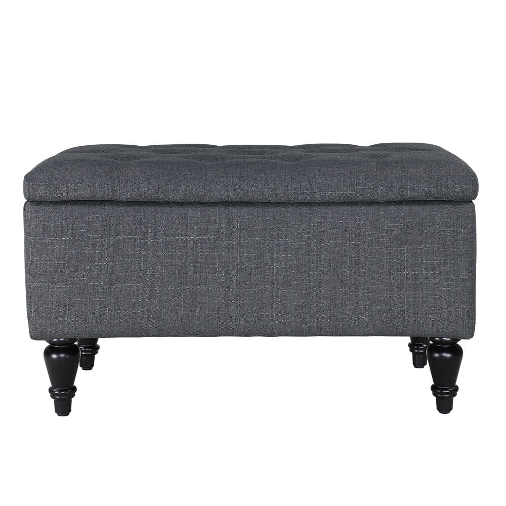 ABBLE 29 in. Gray Fabric Upholstered Storage Ottoman with Solid Wood Legs