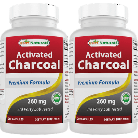 2 Pack Best Naturals Activated Charcoal 260 mg 250 Capsules