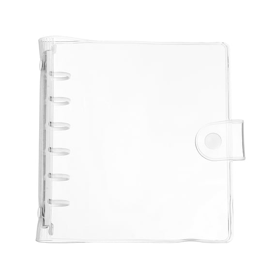 Uxcell A7 Binder Cover, Mini Square 6 Ring Transparent Soft PVC Refillable Notebook Shell with Snap Button Pockets Loose Leaf Journal Folders for Budget Planner, White Clip