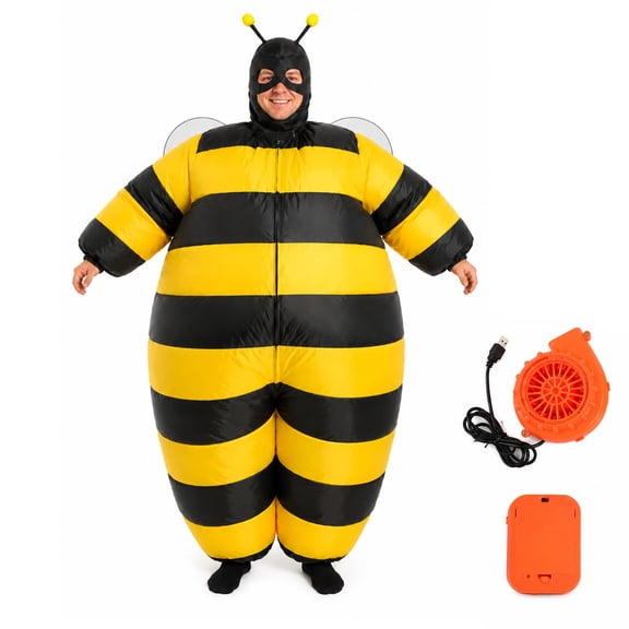 IROOZIGOTO Adult Inflatable Bee Costume Full Body Yellow Black Striped with Wings Antennae Eye Mask Blow Up Suit for Halloween Cosplay Themed Party