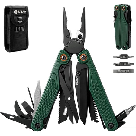 Lightweight G10 Handle Multitool Pliers 25-in-1 EDC Multi Tool with Replaceable Wire Cutters Scissors One-Hand Opening Pocket Knife Survival Tools for Camping Repair Survival -BI2048G