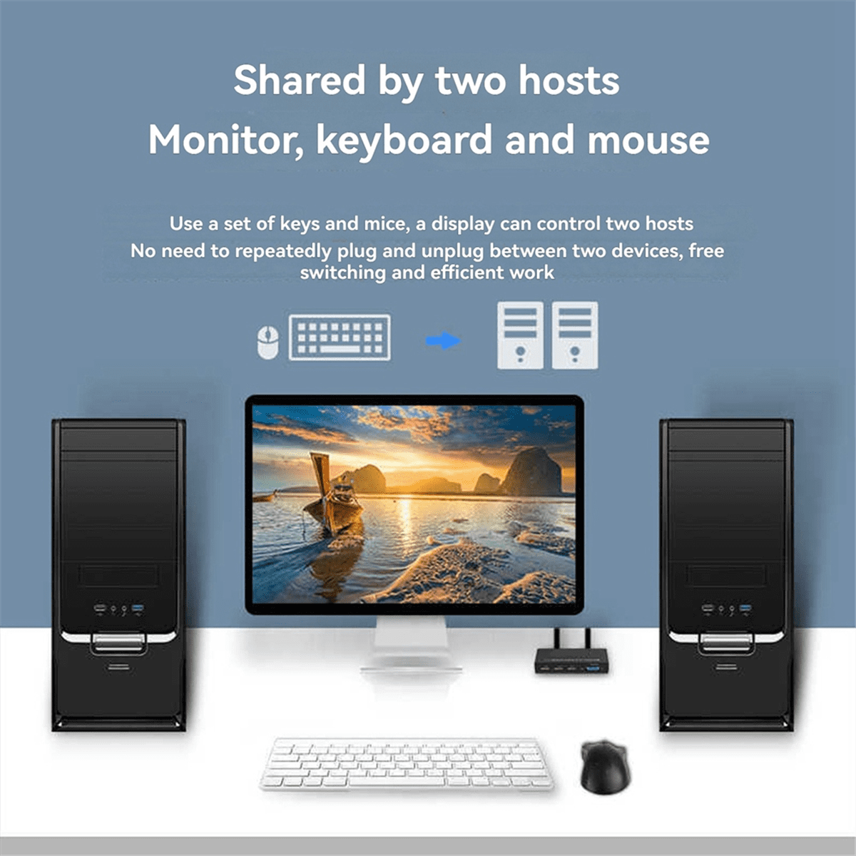 2-Port VGA KVM Switch Two-in-One-Out with Desktop Controller Shared Set of Keyboard, Mouse and Monitor,1 * VGA KVM Switch 1 * Desktop Controller 2 * VGA cable,Black