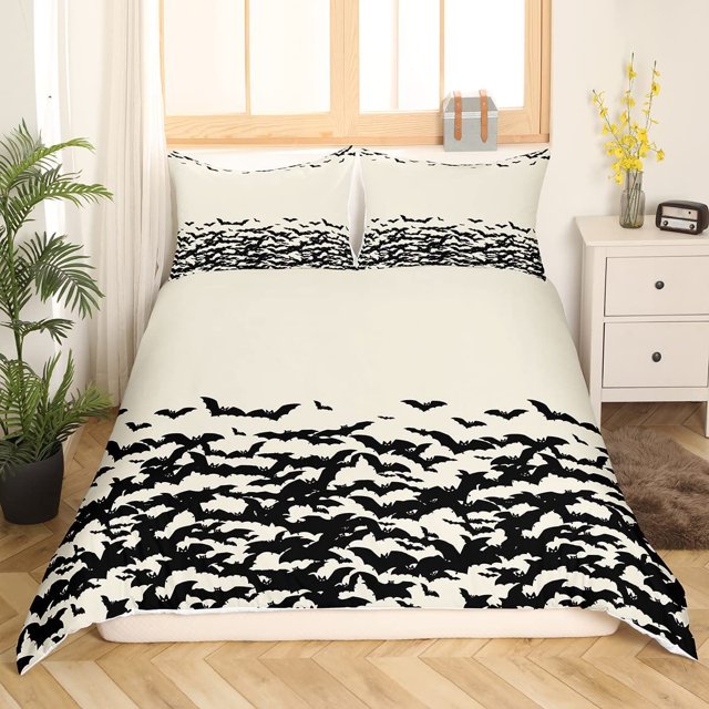 Funda Nórdica Queen Size Halloween Juego de Cama Negro Horror Animales Salvajes