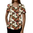 thumbnail image 3 of Nurse Uniforms Women，Womens Scrub Tops - Short Sleeve V-Neck Easter Printed Scrub Top Women Uniform Shirts with Side Pockets，Red，M, 3 of 5