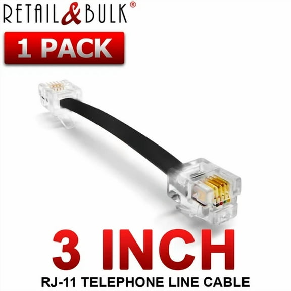 3 Inch Telephone Cable Rj11 (6P4C) Phone Line Cord, Black