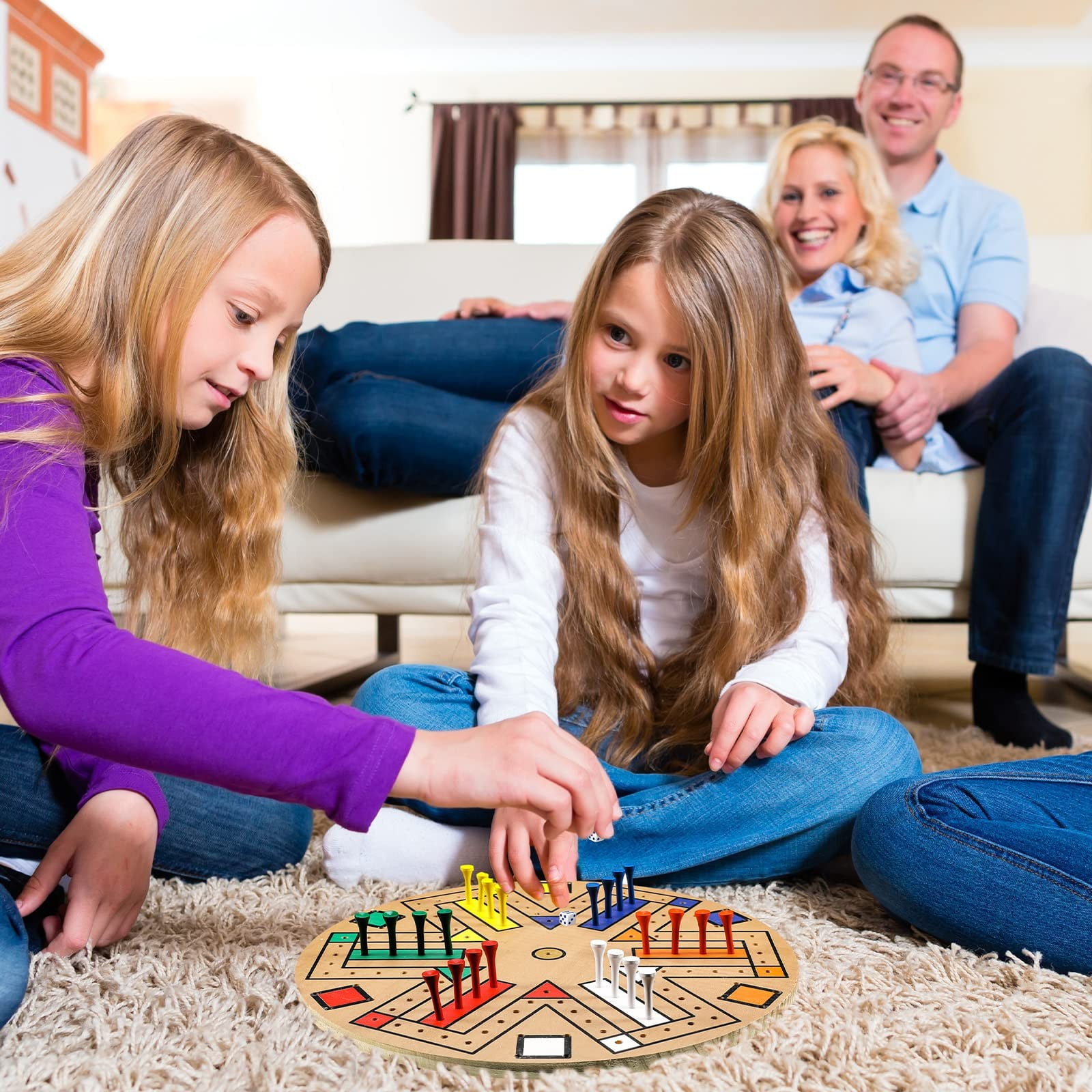 Wgmhea Wooden Fast Track Game, Fast Track Board Game for 3-6 Players – Family, 14.2-Inch Board, with 24 Board Game Pieces and 2 Dice, 6 Colors