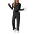 thumbnail image 2 of INSPIRE CHIC Women's Pajama Sets Long Sleeve Crewneck Elastic Waistband Lounge Sets with Pockets L Black, 2 of 6