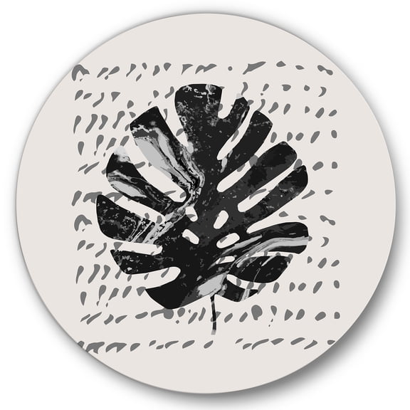 Designart 'Minimal Tropical Palm Leaf Over Grunge Texture' Tropical Circle Metal Wall Art 36x36 - Disc of 36