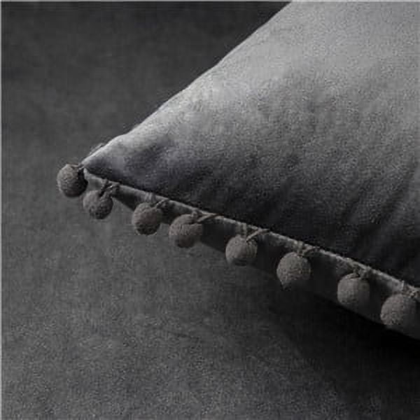 Phantoscope Velvet Series Pom Pom Rectangle Decorative Throw Pillow, 12" x 20", Black, 1 Pack