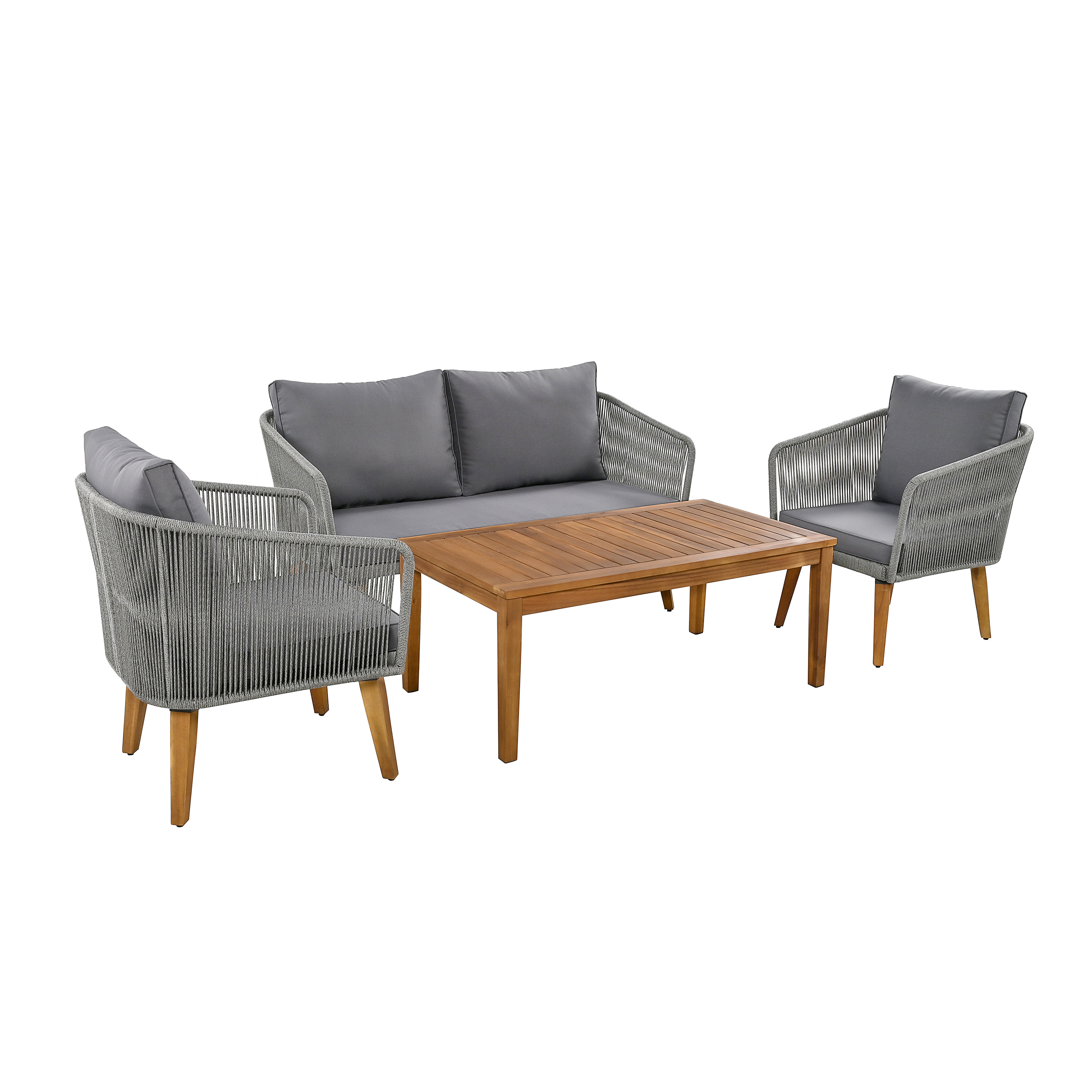 Harper & Bright Designs Outdoor Patio Conversation Set Wicker 4 Pieces Patio Furniture Set with Rattan Chair Loveseats Coffee Table for Garden Backyard Porch Poolside Balcony, Grey