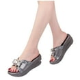 thumbnail image 3 of JeashCHAT Women's Platform Wedge Sandals Summer Bow Tie Slippers Slip On Open Toe Wedge Sandals Slides, 3 of 9