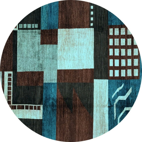 Ahgly Company Indoor Round Abstract Light Blue Modern Area Rugs, 5' Round