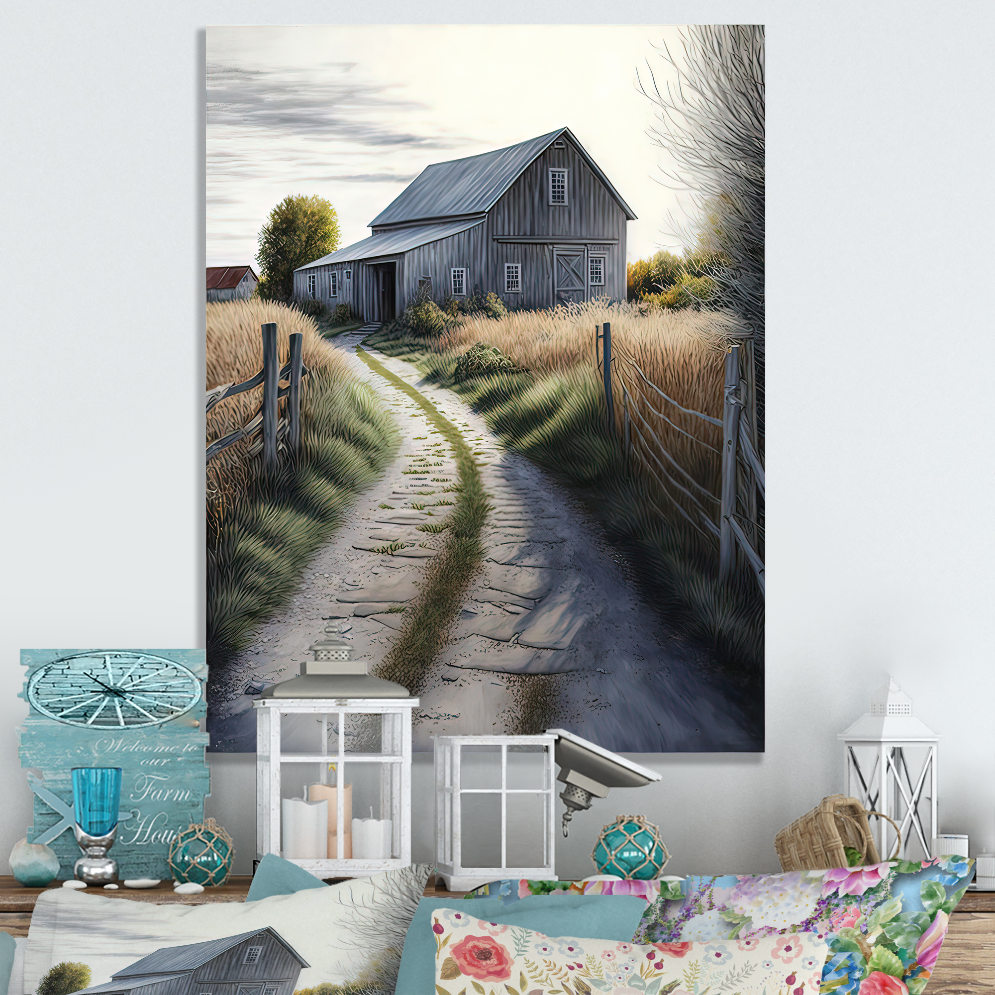 Designart Picturesque Winding Path And Barn IV Canvas Wall Art