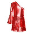 thumbnail image 5 of TiaoBug Kids Girls Latin Dance Outfit Shiny Metallic Fringe Dress One Shoulder Top with Tassels Skirts Set Red 10, 5 of 7